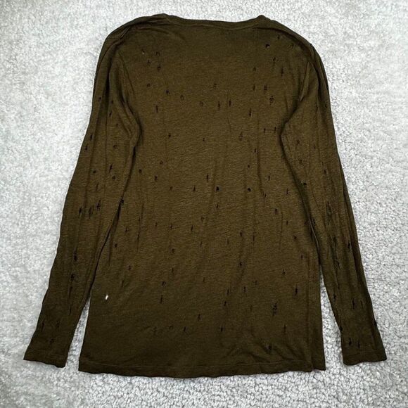 IRO Marvina Linen Distressed Long Sleeve Top Olive Green - Picture 3 of 9
